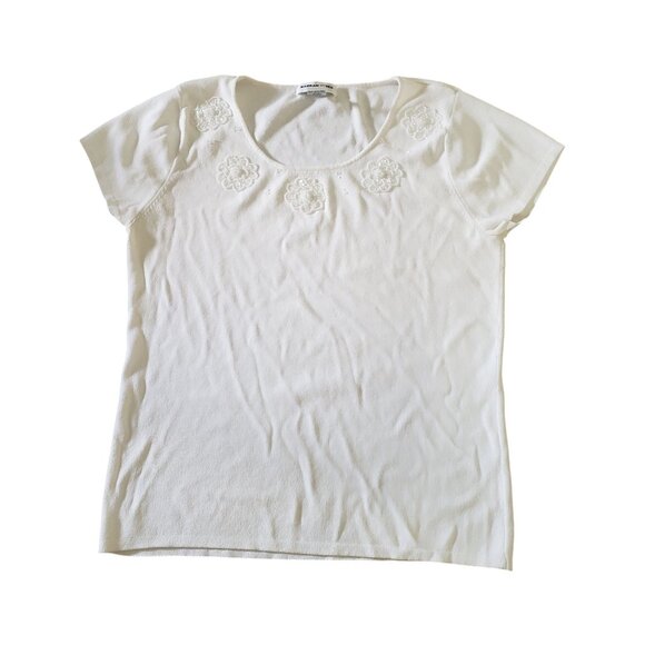 Vintage‎ White Embroidered Floral Short-Sleeve Elegant Feminine Timeless Simple - Picture 6 of 8